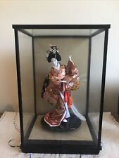 Vintage Japanese Geisha Doll In Glass Wood Case Doll Is 13” Box Is 17” H picture