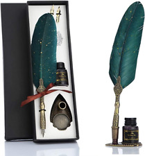 Feather Pen and Ink Set, Glittering Quill Pen Set Antique Calligraphy Dip Pen wi picture