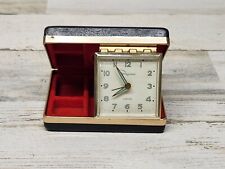 Runs Works Vintage Travel Alarm Clock Ingraham Luminous Flip Open Wind Up  picture