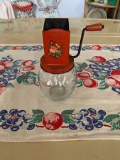 Vintage 1940s HAZEL ATLAS Glass & Tin NUT GRINDER- Red w/Floral Decal- #9535 6F picture