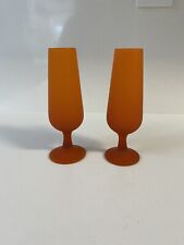Vintage Pair Of Orange Frosted Champagne Flutes - Amazing Vibrant Color picture