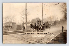 RPPC EARLY 1900'S. LADDER FIRE TRUCK #1, BATTLE CREEK, MICH. POSTCARD RR18 picture