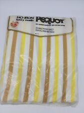 Vintage Pequot double sheet fitted yellow white gold Stripes no iron muslin  picture