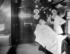 1910's Barber Shop on a Deluxe Overland Train Old Photo 8.5