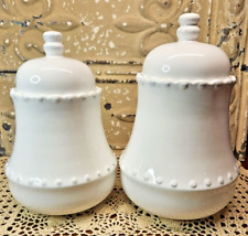 Pair Vintage White Ceramic Canisters Graduated Sizes w/ Freshness Seals (read) picture
