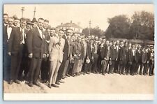 Columbus Nebraska NE Postcard RPPC Photo Depot Crowded People 1918 Antique picture