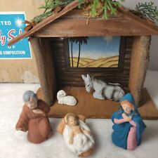 Small Paper Mache Based Nativity Scene Christmas Jesus Bethlehem Donkey picture