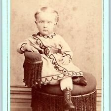 c1870s Cute Baby Boy or Girl Fancy Button Dress Belt Boots CdV Photo Card H26 picture