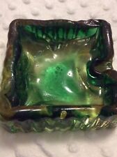 Early Mid Century Green Heavy Square Glass Ashtray Rare picture