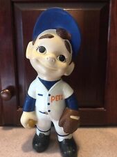 VTG 70s Atlantic Mold Ceramic Boy 10” Baseball Player PETS Smiley BLUE ORANGE NY picture