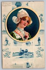 Cute Little Dutch Girl / Woman 1909 Posted Embossed Divided Back Postcard picture