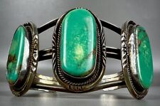 HUGE Vintage Navajo Sterling Silver Turquoise Cuff Bracelet For Large Wrist picture