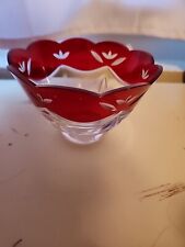 Vintage Lenox Hand Painted GlassBowl Red, Clear Glass Etched withBOX picture