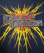 Harley Davidson Youth Large Tee Shirt Solid Blue Crew Neck Logo Stretch Flames picture