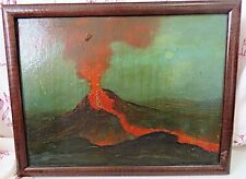 HAWAII, HILO, ANTIQUE OIL ON BOARD VOLCANO SCHOOL PAINTING ORIGINAL,LATE 1800'S picture