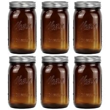6 Pack Amber Wide Mouth Quart Mason Jars 32Oz Canning Glass Jars with Airtight picture
