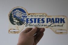 1950s ESTES PARK VACATION LAND COLORADO PAINTED METAL TOPPER SIGN MOUNTAINS picture