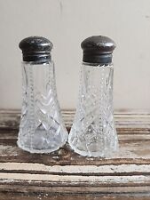 Pair of Cut Glass with Sterling Lids Salt & Pepper Shakers 3.5 Inches Tall.  picture