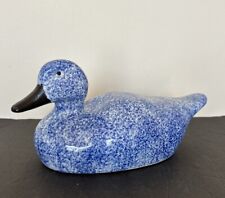 Vintage Enesco Handpainted Porcelain Ceramic Blue & White Speckled Duck Figurine picture