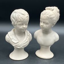 Antique Pair of Borghese Decorative Red Pottery Clay Busts/Statues of a Boy Girl picture