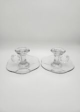 Vintage Pair of Clear Glass Finger Hold Candlesticks picture