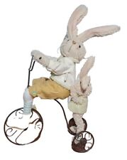 Bunny Rabbit With Baby Riding On Tricyle Farm House Decor 17 Inches High Plush picture