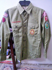 Vintage Boy Scouts of America BSA Youth Uniform Shirt Green 13 1/2 REG w/Patches picture