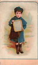 1880s-90s Little Boy in Blue Going to School with Board Trade Card picture