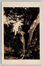 RPPC Cute Little Girl Sitting in a Tree Real Photo Postcard I21 picture