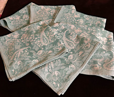 6 Vintage French Green Jacquard Napkins  ZZ026 picture