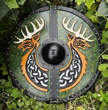 Medieval Wooden Viking Round Deer Shield Larp Reenactment Shield Decorative Item picture
