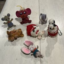 vintage Flocked felt Animals Dog mice Mouse Tiger Cat ornaments Lot Of 7 picture