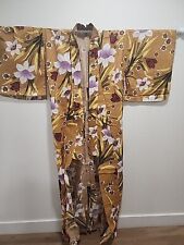 Vintage Japanese kimono Tan Purple White Gold Beautiful Silk Kimono robe picture