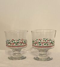 2 Vintage Arby’s Christmas Holly Berry Ice Cream Dessert Sherbet Bowl Glasses picture