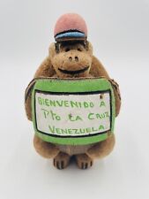 Vintage Hand Carved Coconut Monkey pink/Blue Hat welcome to Venezuela Sign picture