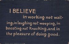 Believe in Working Not Waiting Laughing Not Weeping Posted VTG Linen Postcard picture