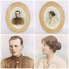 WWI soldier & lady - large tinted photo portraits early C20th Antiques 20