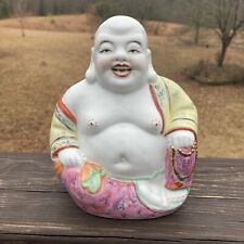 Vintage Chinese Hand Painted Porcelain Laughing Buddha Figurine 6-1/2” Tall picture
