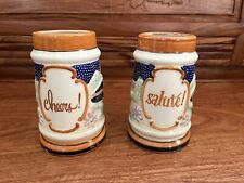 Vintage Ceramic Pair Beer Steins Featuring “Cheers” And “Salute” picture