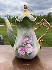 BEAUTIFUL VICTORIAN TEA POT/COFFEE POT Porcelain Cabbage Rose Flowers Ornate picture