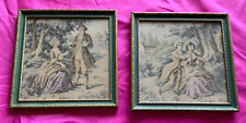 Beautiful Pair of Vintage Framed Tapestries in Lovely Frames  9” x 9” picture