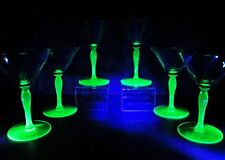 6 Tiffin Franciscan Green Spiral Optic Champagne Glasses Uranium Glass Vaseline picture
