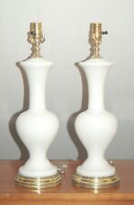 White MILK GLASS Lamp HOLLYWOOD Regency Brass Mid Century Modern picture