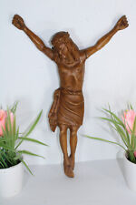 Vintage french wood carved christ crucifix statue figurine  picture