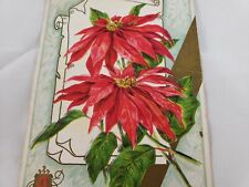 C 1918 A Merry Christmas Poinsettia Embossed Antique Postcard Green Line Stamp picture