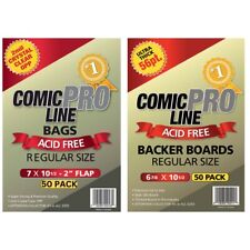 50 Pack - ComicProLine Regular Size Comic Book OPP Bags + 56PT Backer Boards picture