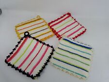 Vintage Set of 4 Colorful Terrycloth w/ Crocheted Edges Potholders picture