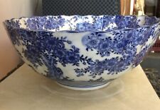 Antique Chinese Qing Porcelain Serving Bowl Dragons Floral White & Blue 9.5” picture