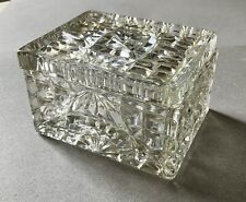 Vintage Rectangular Clear Thick Cut Glass Trinket Box 3.5”w 4.5”l 2.5”h picture
