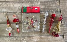 Vintage Red Beaded Christmas Ornaments Lot Of 6 Plastic Silver Gold 5”-6” picture